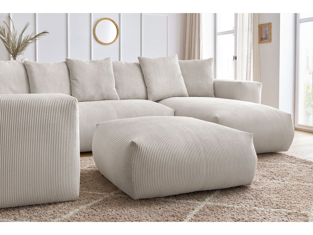 Bobochic Voltaire Wohnlandschaft mit Pouf 356 × 214 cm Cordsamt Beige Ecke rechts