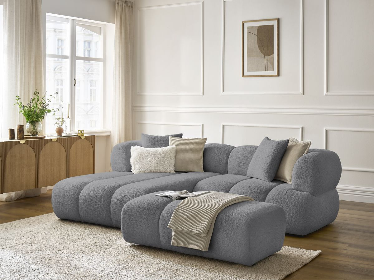 Bobochic Pamira Ecksofa mit Pouf Bouclé-Stoff Dunkelgrau Ecke links