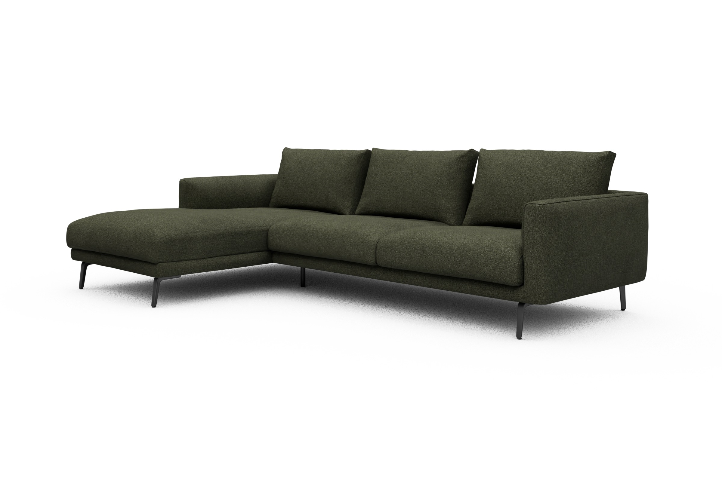 Ecksofa Karl Chaiselongue links mit 2,5-Sitzer Boucle-Forest-Green