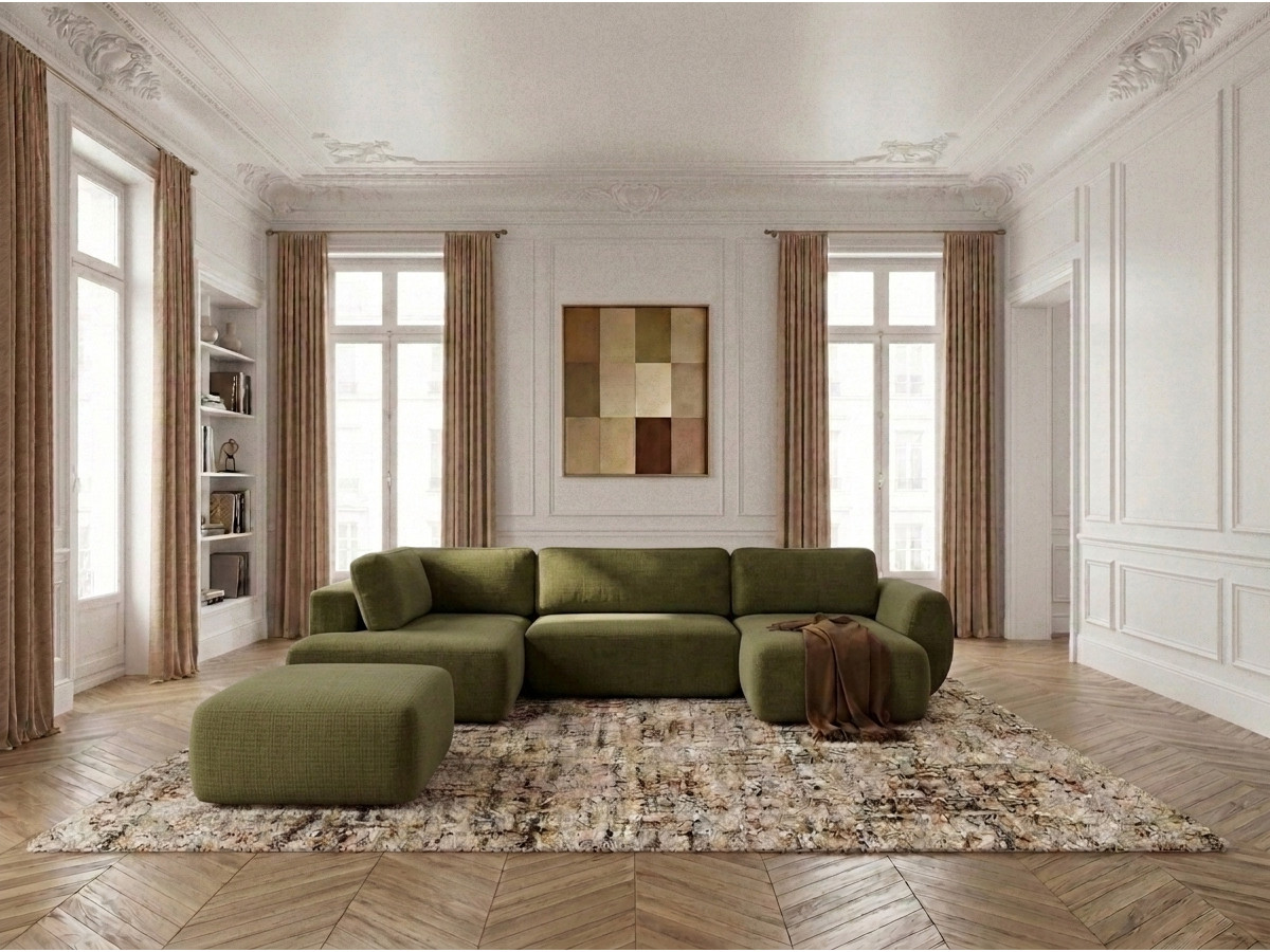 Bobochic Denise Wohnlandschaft mit Pouf Strukturstoff Grün Ecke rechts