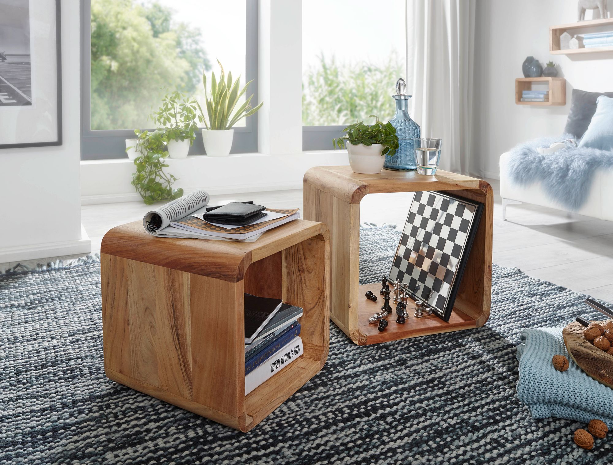Satztisch 2er-Set Andenes Akazie Massivholz 43 × 36 × 43 cm