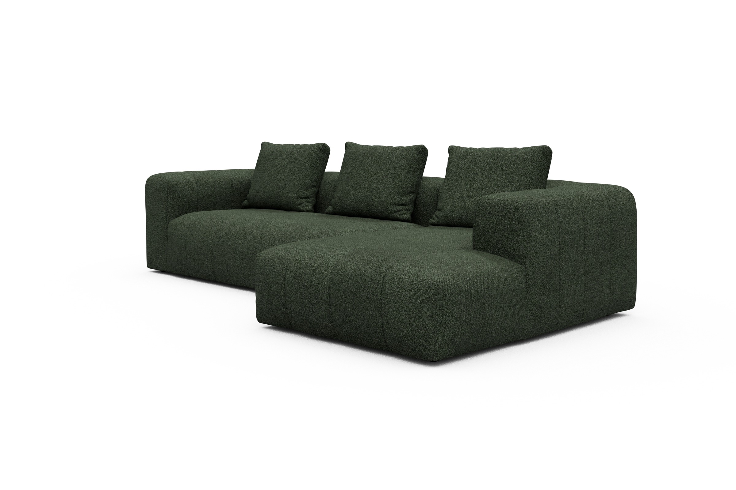 Ecksofa Hugo 2,5-Sitzer Armlehne links mit Chaiselongue Vanora-Deep-Green