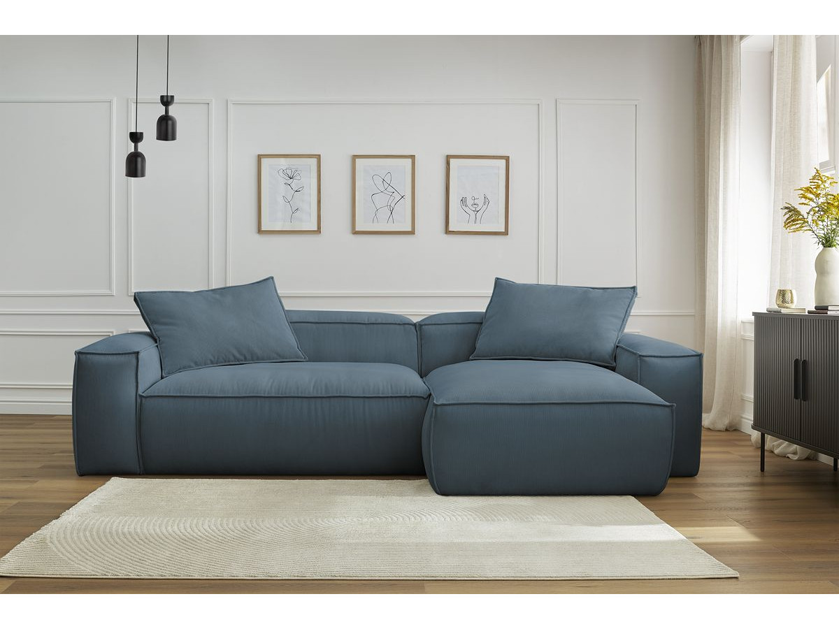 Bobochic Boheme Ecksofa, 3 Kissen Cordsamt Blau