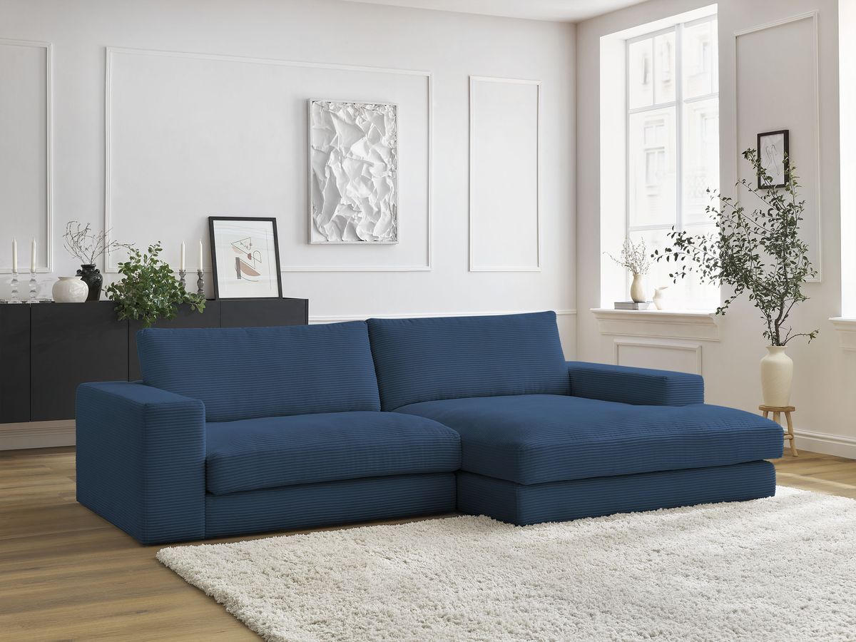 Bobochic Leonard Ecksofa 234 × 159 cm Cordsamt Dunkelblau Ecke rechts