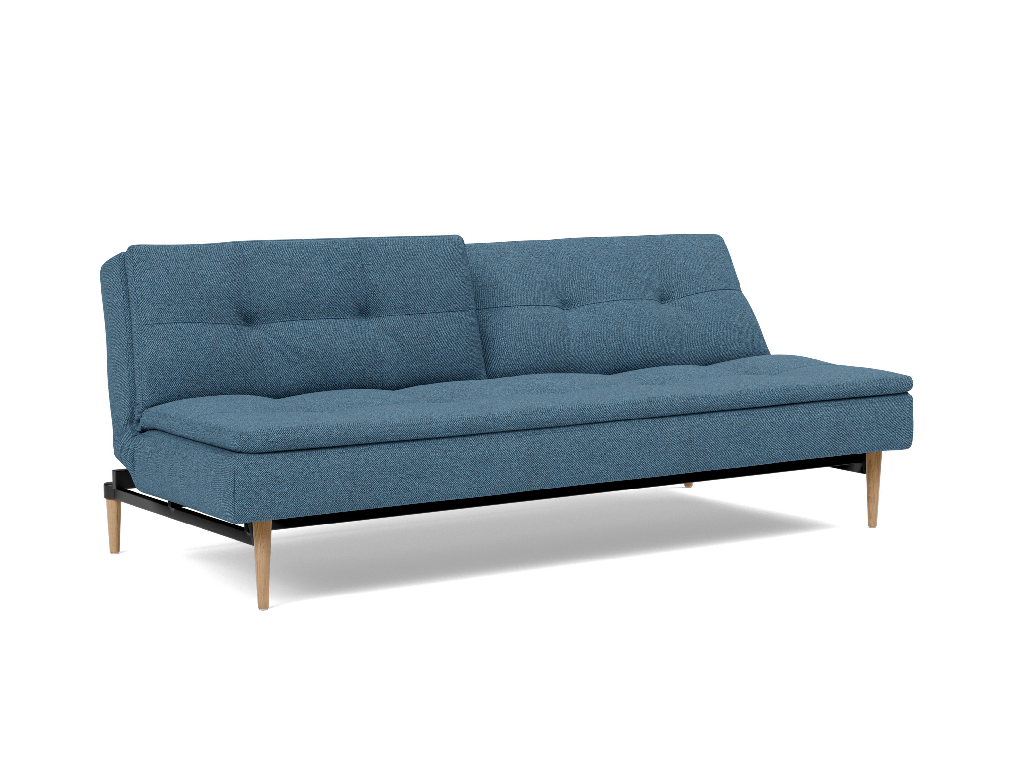 Schlafsofa Dublexo Strukturierter Stoff Weda 302-Weda-Blue Beine Styletto Eiche hell
