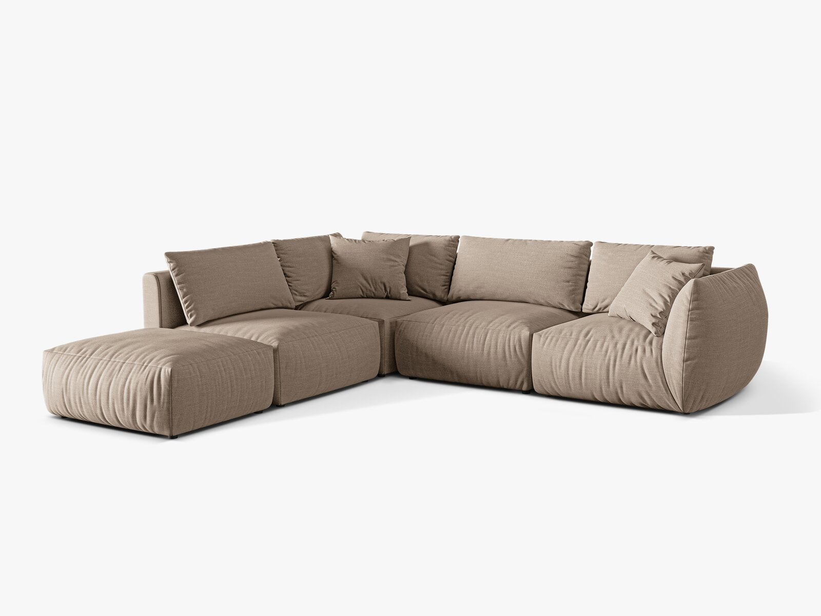Micadoni Modulares Ecksofa Chris 4-Sitzer Links Strukturierter Stoff Sand