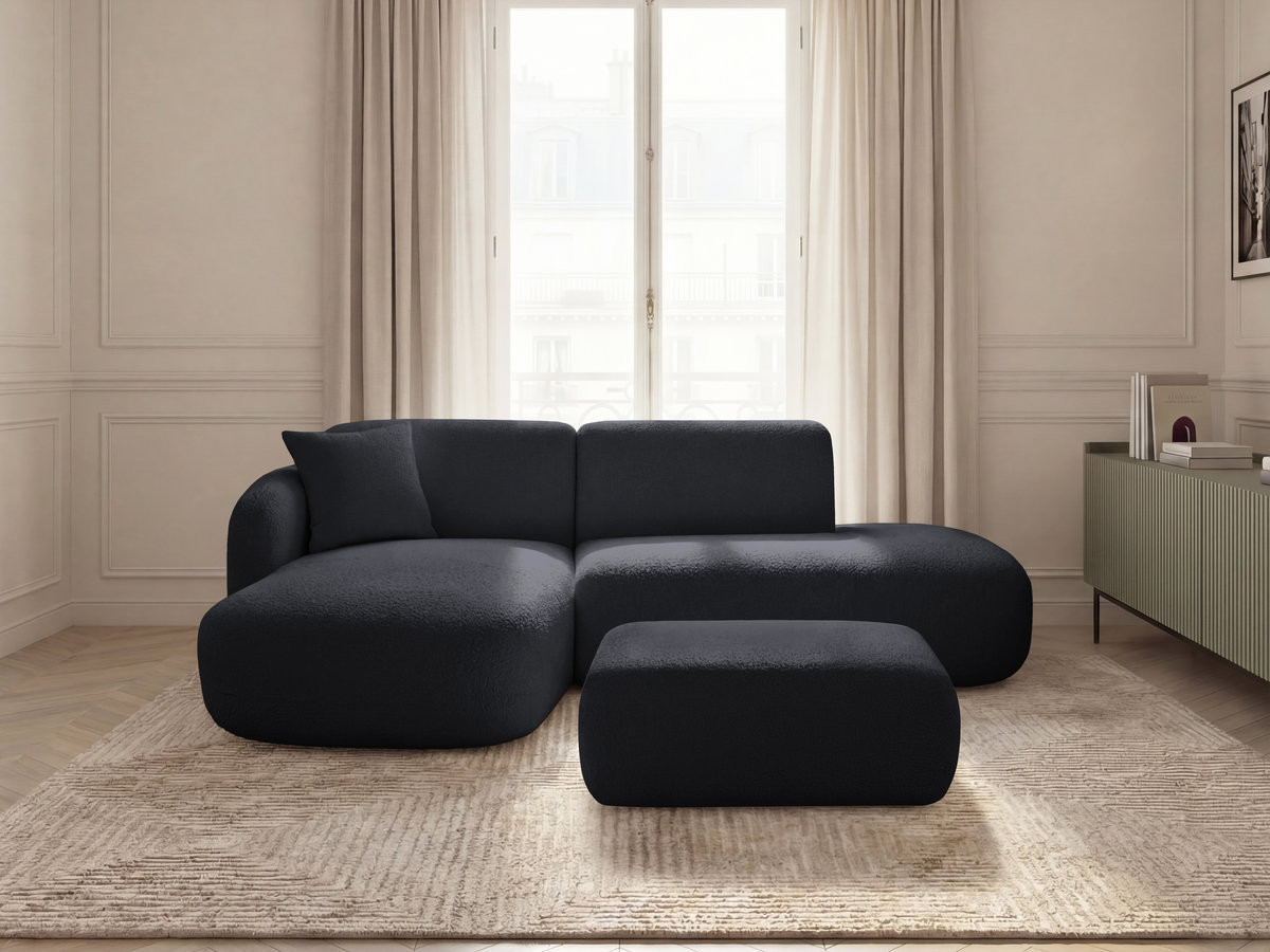 Bobochic Anda Ecksofa mit Pouf 241 × 163 cm Chenille Schwarz Ecke links