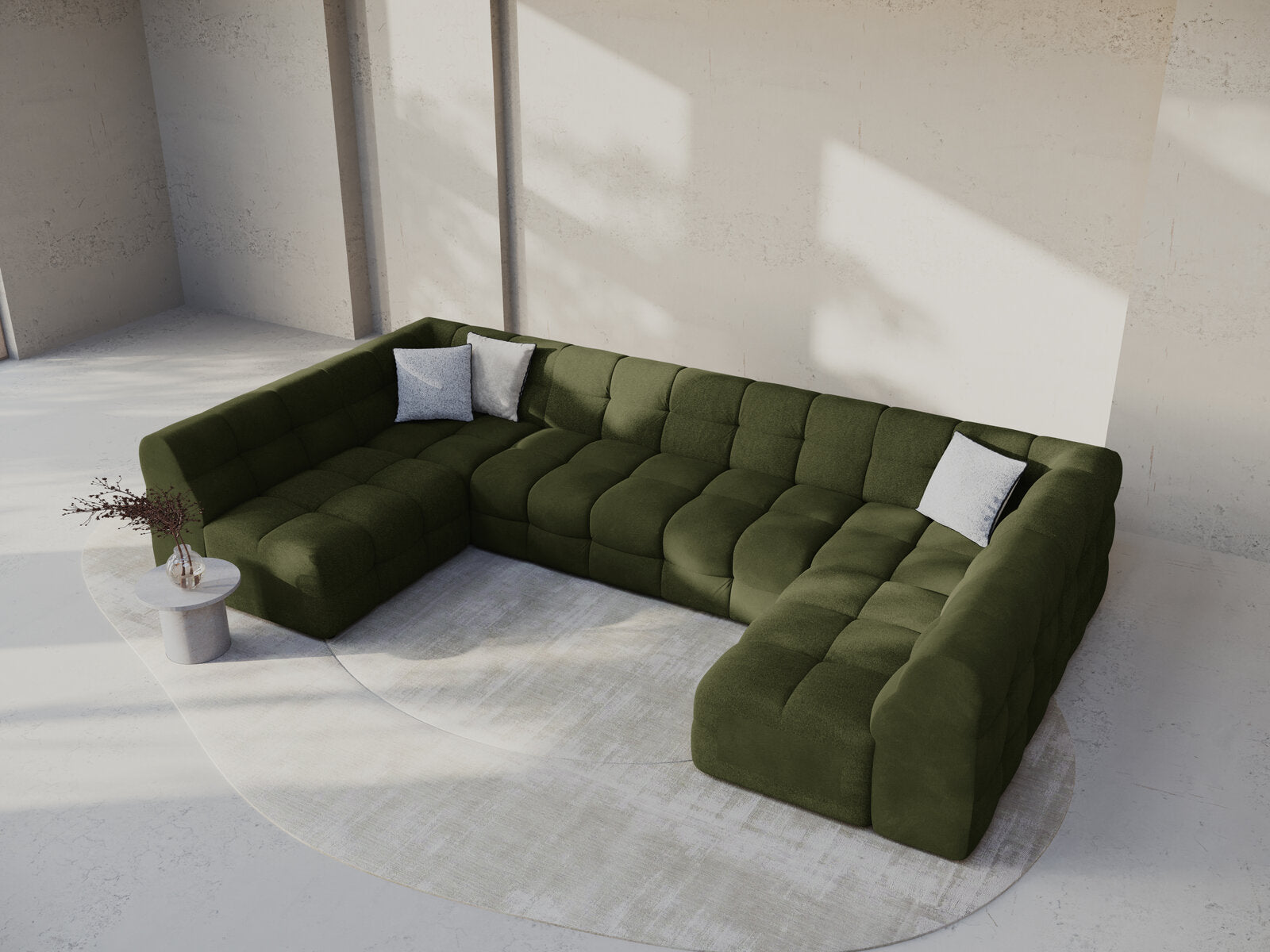 Micadoni Panorama-Sofa Kendal 7-Sitzer Samt Armeegrün