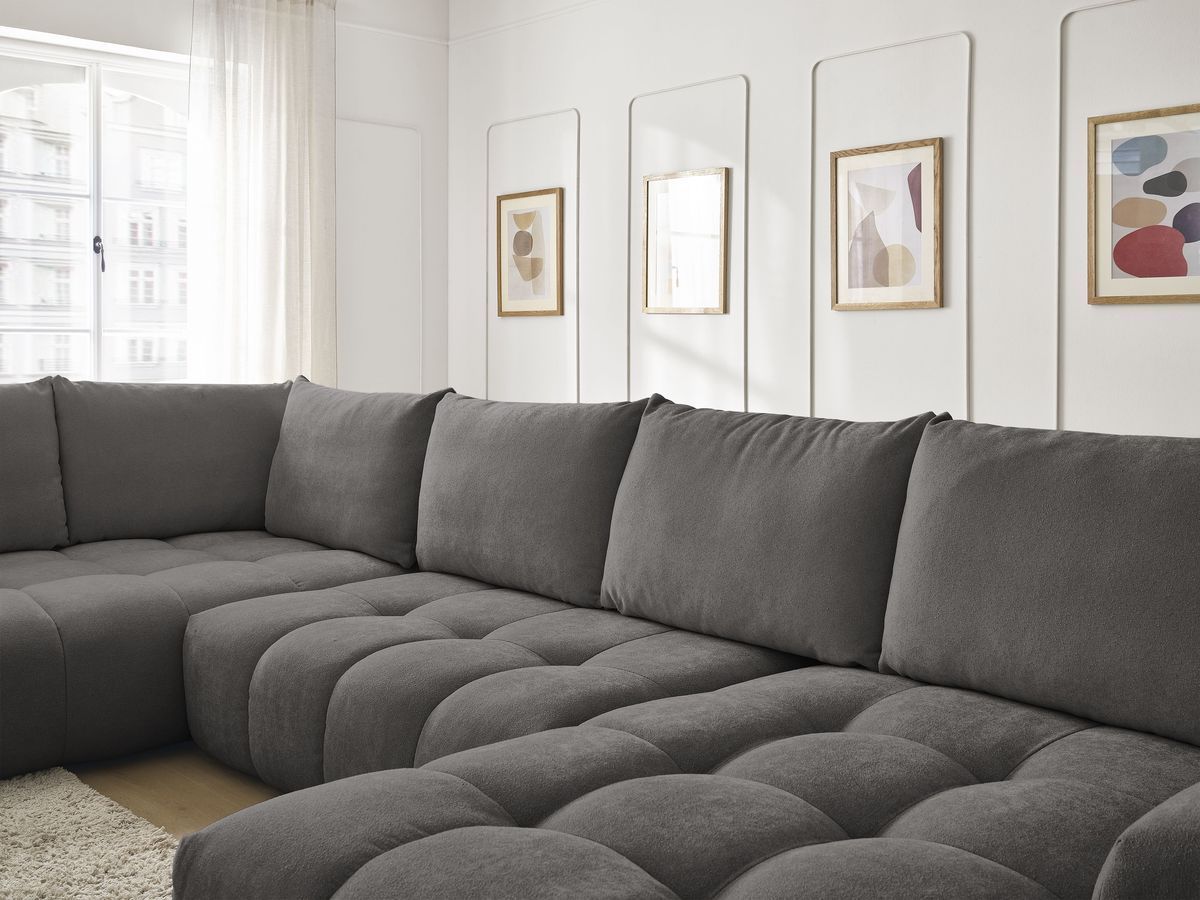 Bobochic Everest Wohnlandschaft, 6 Kissen Strukturstoff Dunkelgrau Ecke rechts