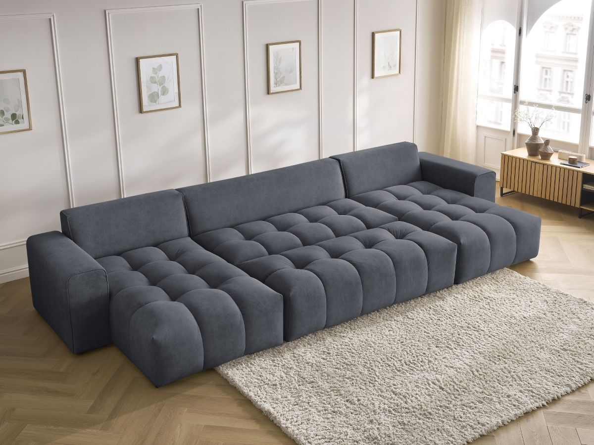 Bobochic Mont-blanc Wohnlandschaft mit Pouf Samt Dunkelgrau