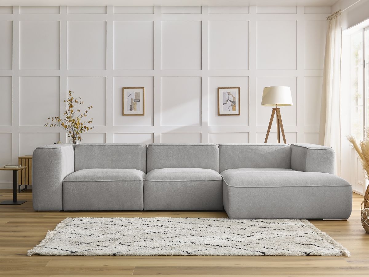 Bobochic Zephyr Ecksofa 349 × 165 cm Strukturstoff Hellgrau Ecke rechts