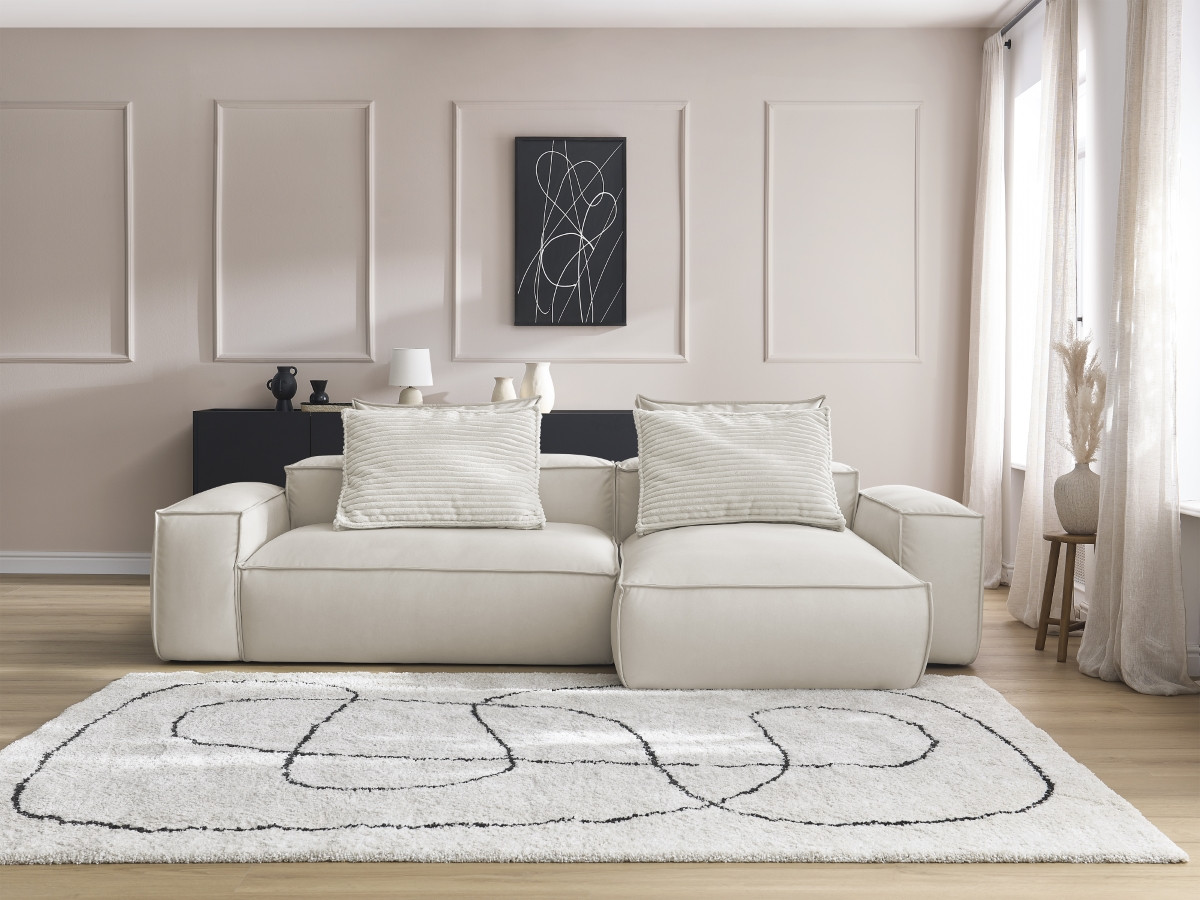 Bobochic Boheme Ecksofa, 3 Kissen Kunstleder Beige