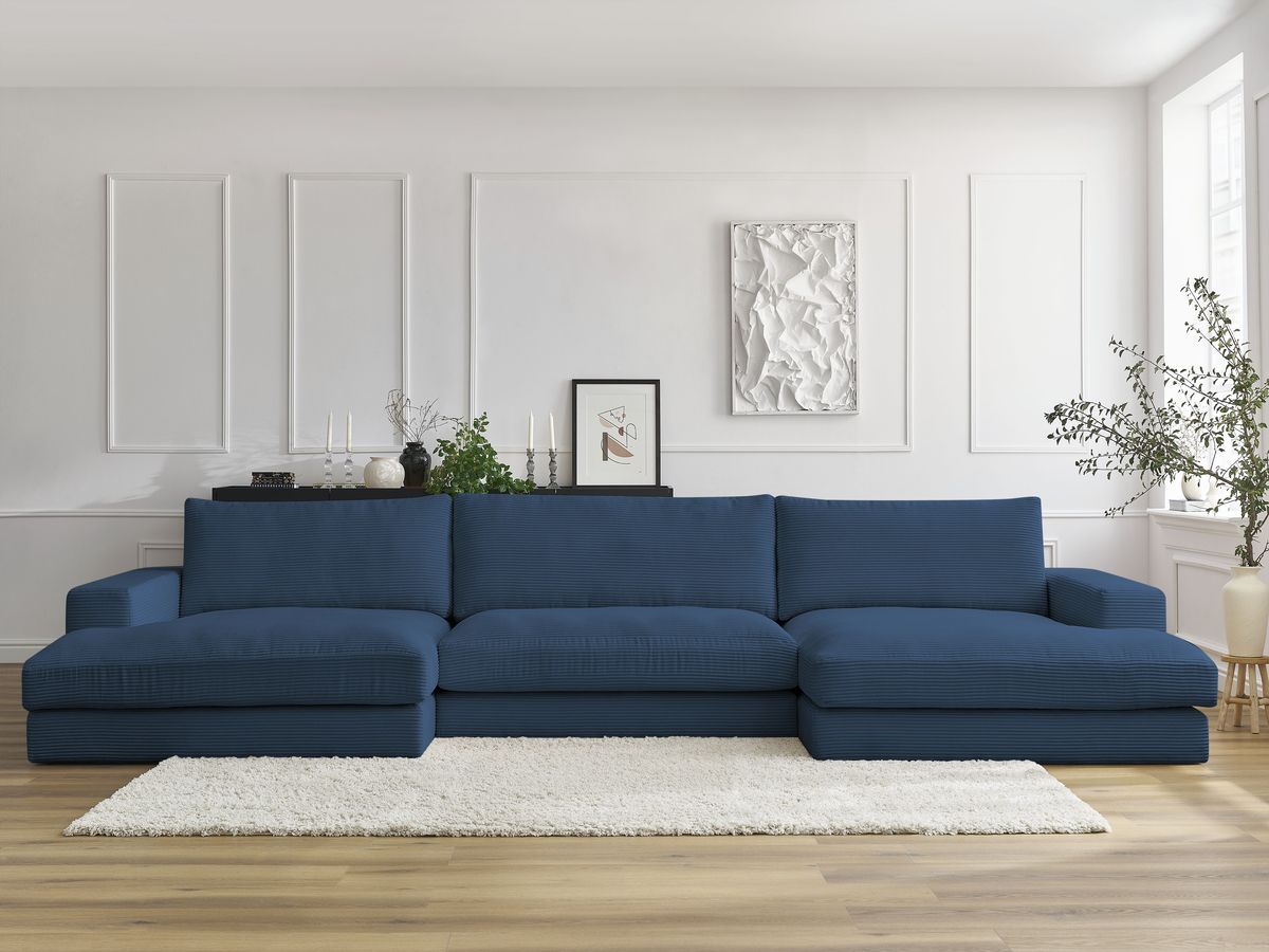 Bobochic Leonard Wohnlandschaft 404 × 159 cm Cordsamt Dunkelblau
