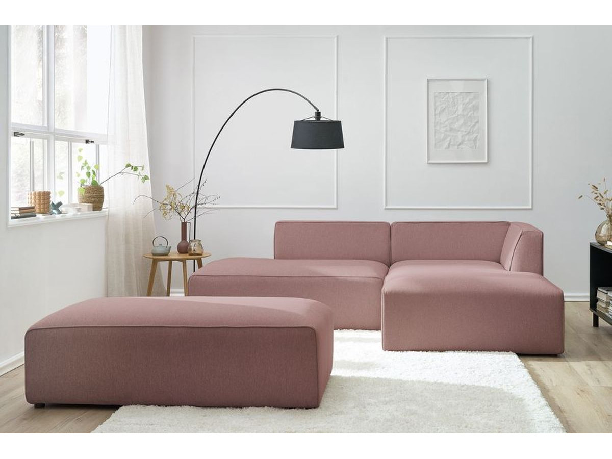 Bobochic Megeve Ecksofa mit Schlaffunktion und Pouf Melange-Stoff Rosa Ecke rechts