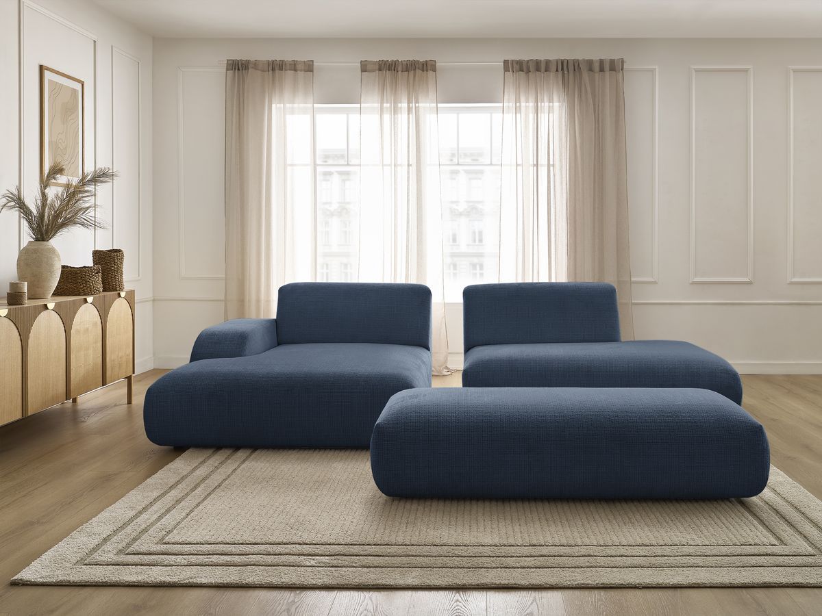 Bobochic Sirius Ecksofa mit Pouf 300 × 170 cm Strukturstoff Dunkelblau Ecke links