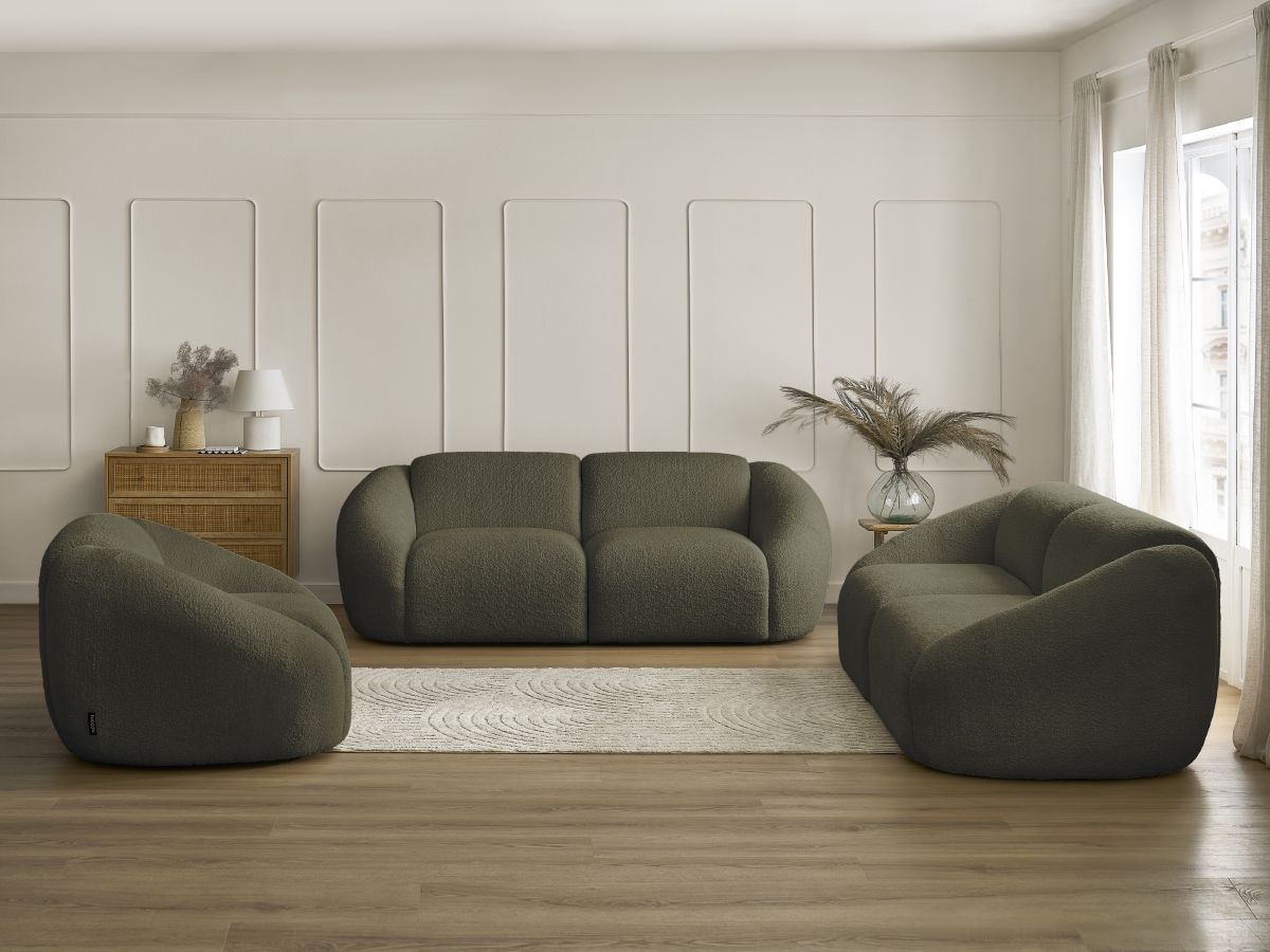 Bobochic Tina Sofa 6-Sitzer Bouclé-Stoff Grün