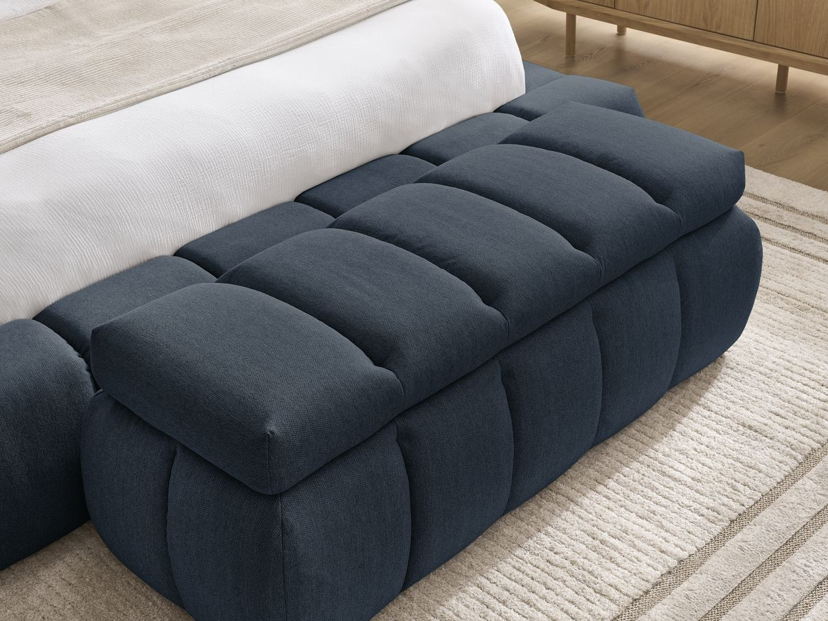 Bobochic Denali Polsterbett mit Bettkasten mit Bettbank Stoff Dunkelblau, Liegefläche 180 × 200 cm