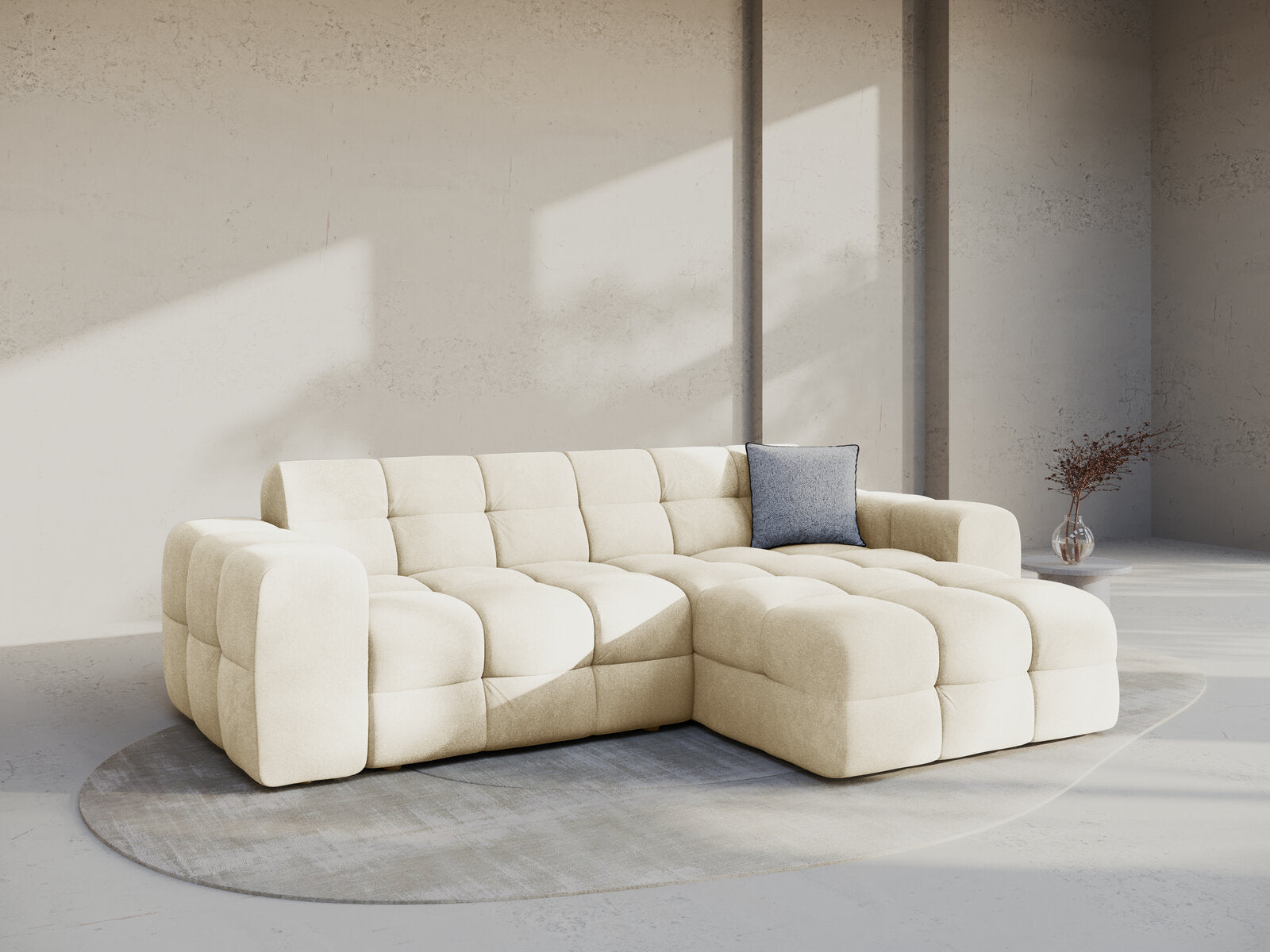 Micadoni Ecksofa Kendal 4-Sitzer Rechts Samt Elfenbein