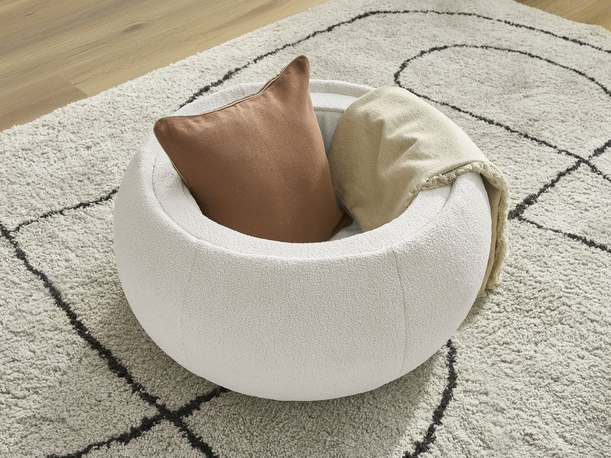 Bobochic Hayden Pouf mit Tablett, rund Bouclé-Stoff Weiß, 77 cm
