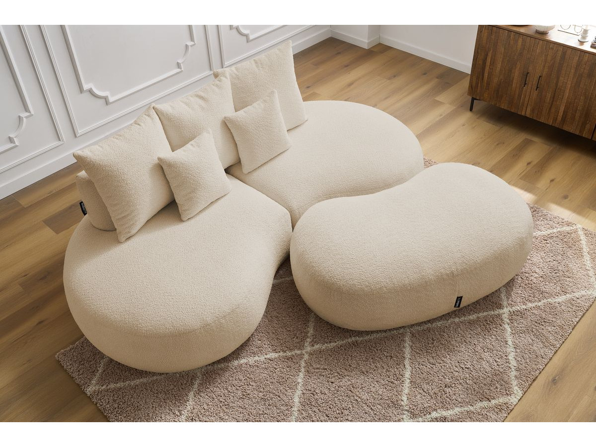 Bobochic Saint-germain Sofa 5-Sitzer mit Pouf Bouclé-Stoff Beige