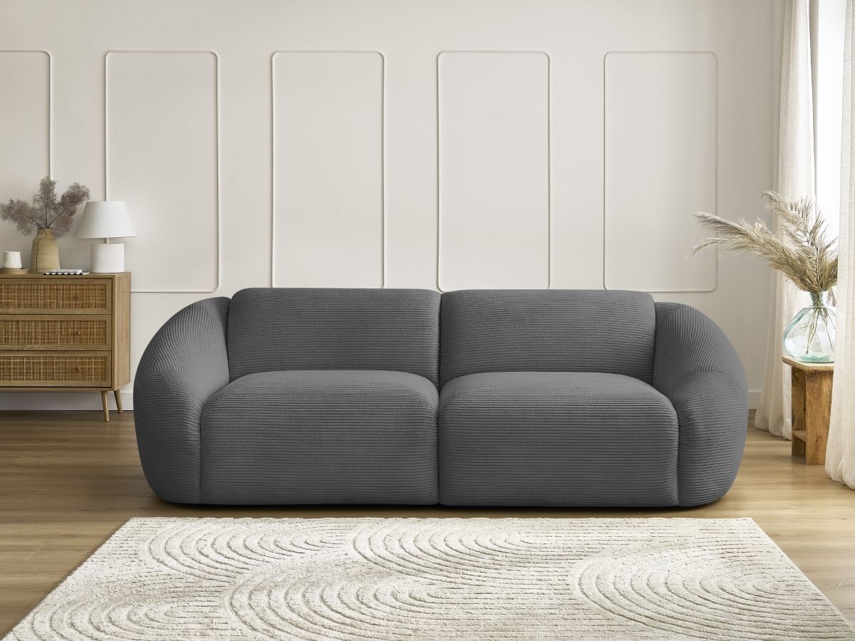 Bobochic Tina Sofa 3-Sitzer Cordsamt Dunkelgrau