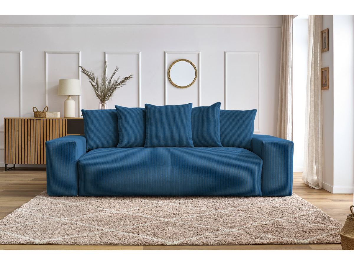 Bobochic Voltaire Schlafsofa 3-Sitzer mit Bettkasten Cordsamt Dunkelblau