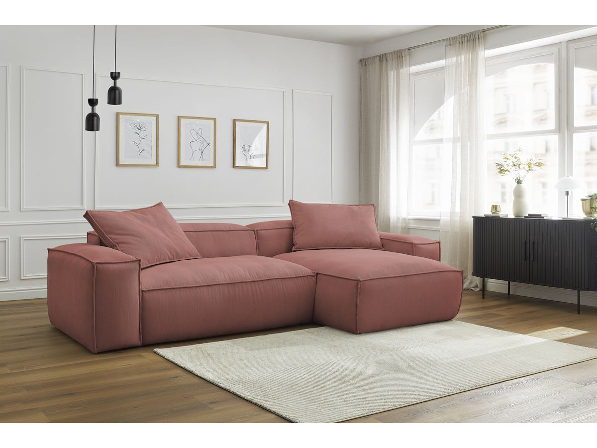 Bobochic Boheme Ecksofa, 3 Kissen Cordsamt Rosa