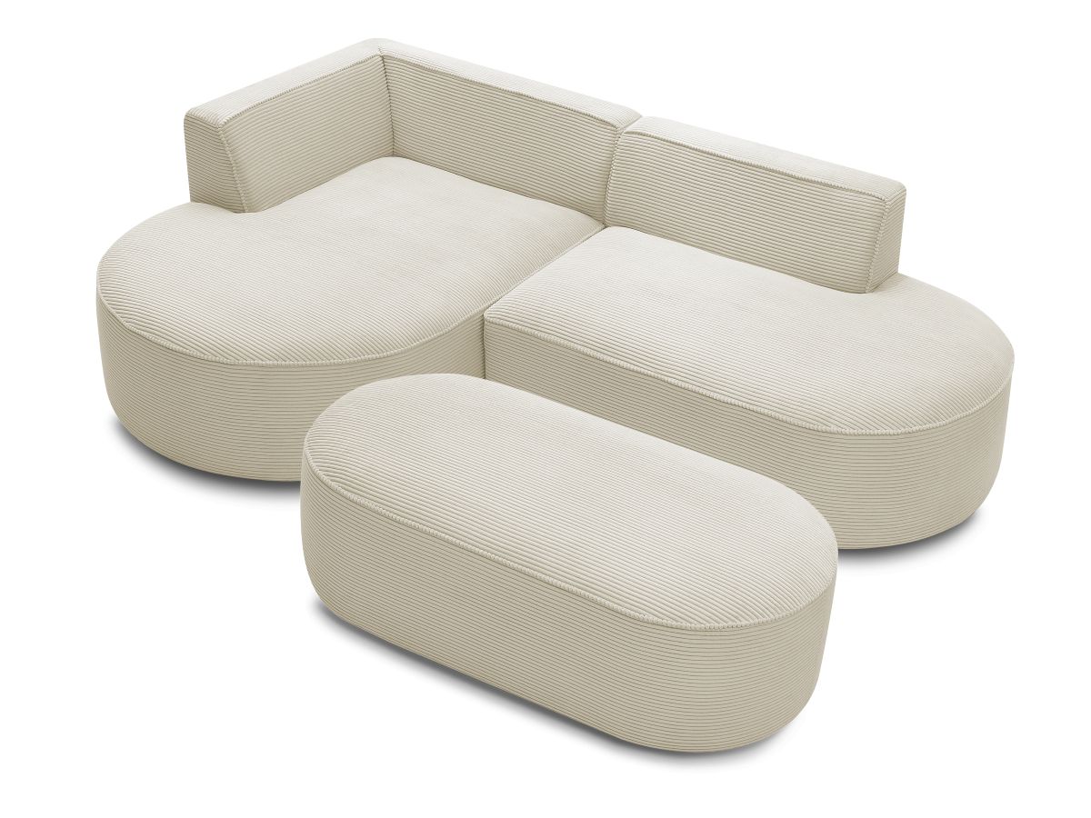 Bobochic Rousseau Ecksofa mit Pouf Cordsamt Beige Ecke links