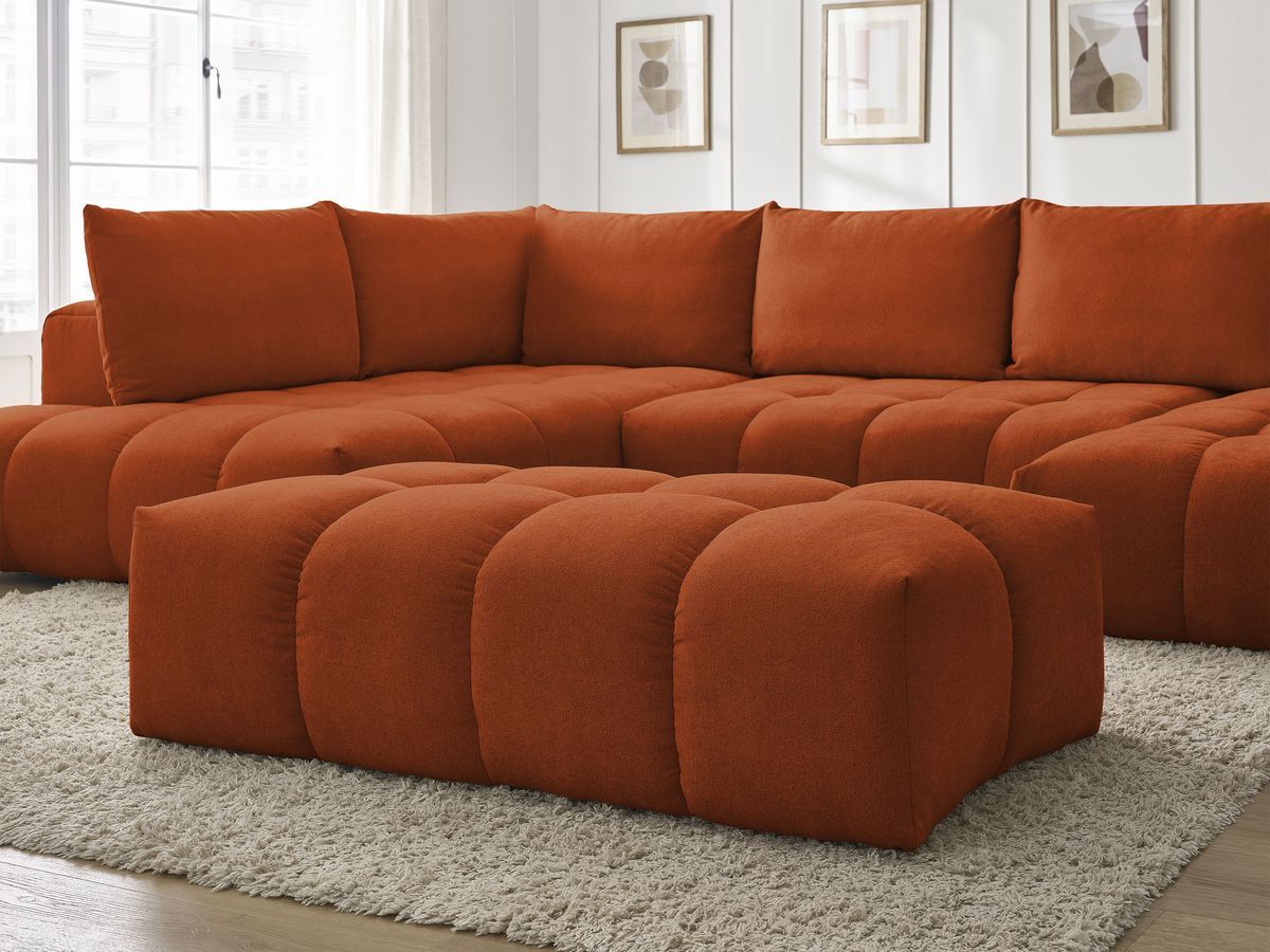 Bobochic Everest Wohnlandschaft mit Pouf, 6 Kissen Strukturstoff Orange Ecke rechts