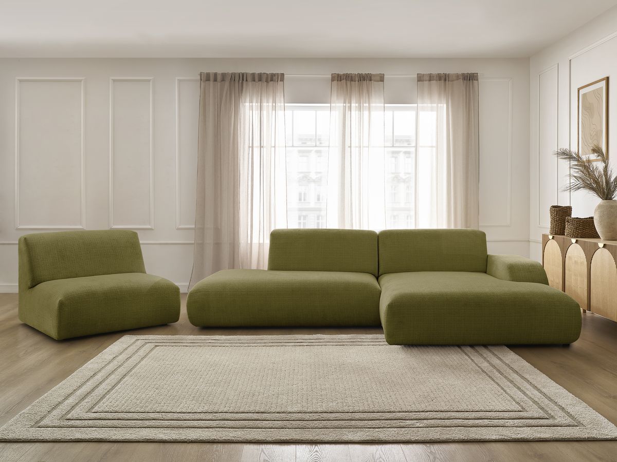 Bobochic Sirius Ecksofa 405 × 170 cm Strukturstoff Grün Ecke rechts