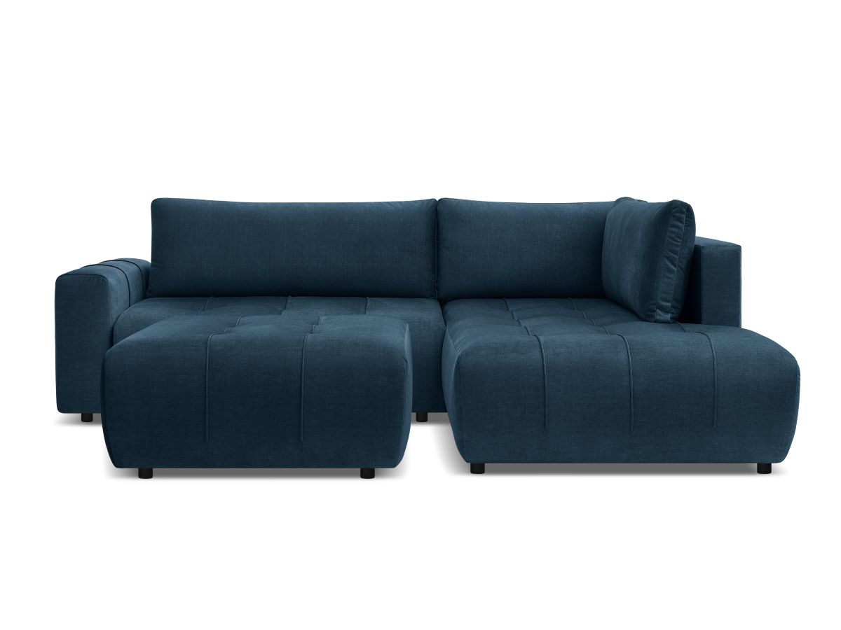 Bobochic Arsene Ecksofa mit Schlaffunktion und Bettkasten und Pouf 277 × 200 cm Samt Blau Ecke rechts