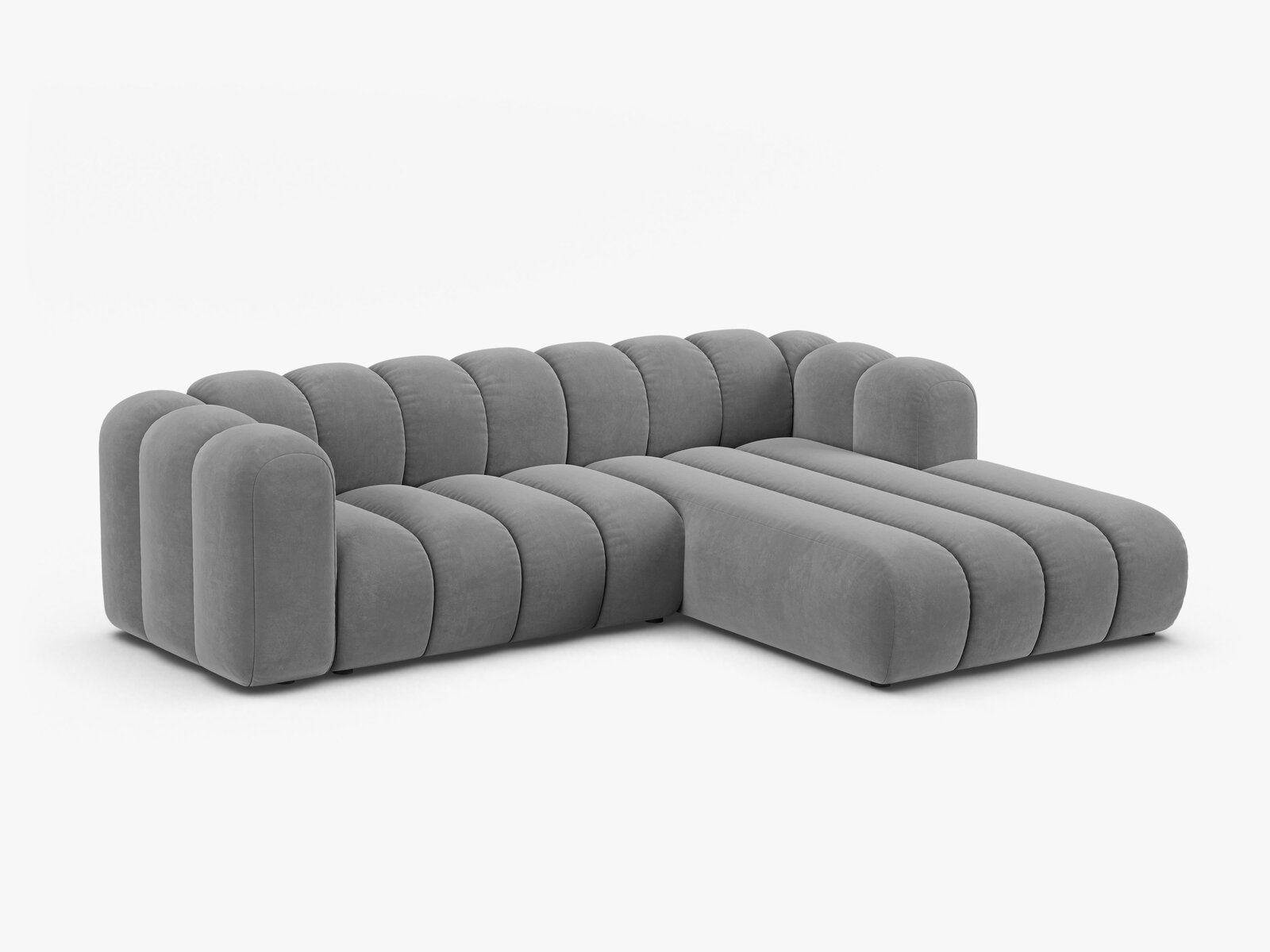 Micadoni Modulares Ecksofa Lupine 4-Sitzer mittelgroß Rechts Samt Venus Hellgrau