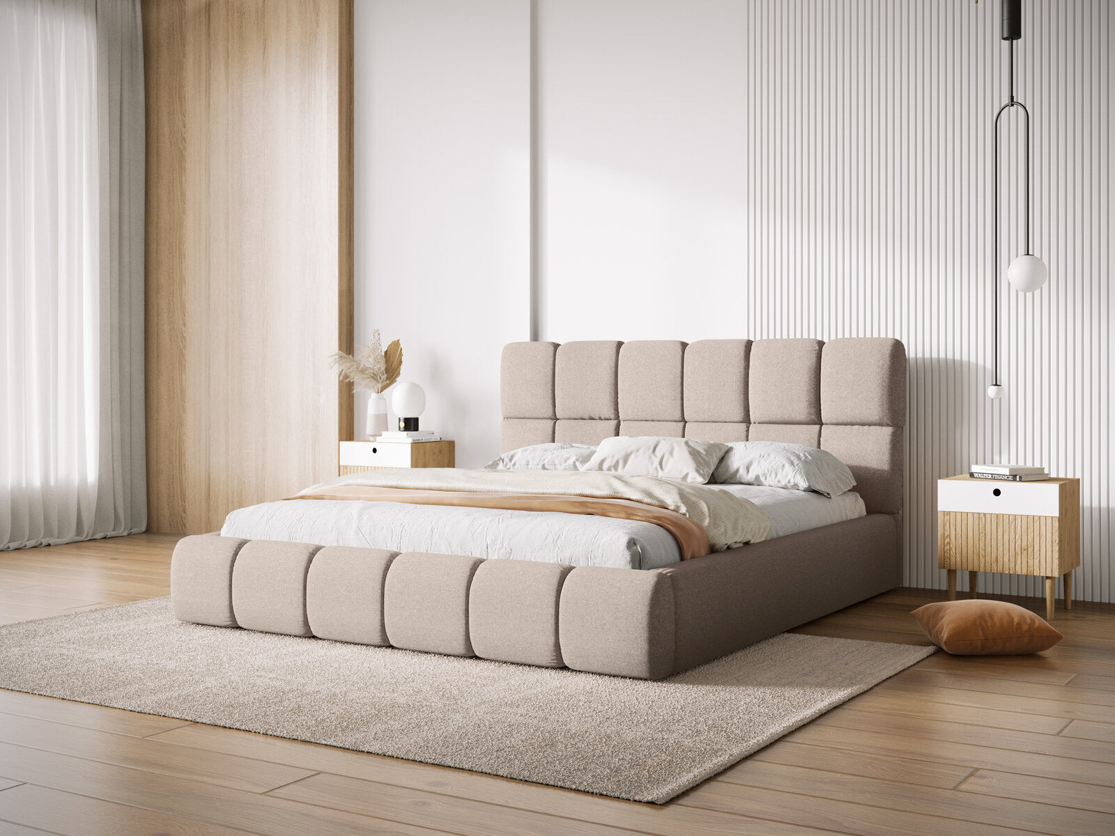 Micadoni Stauraumbett mit Kopfteil Bellis Chenille Haga Beige