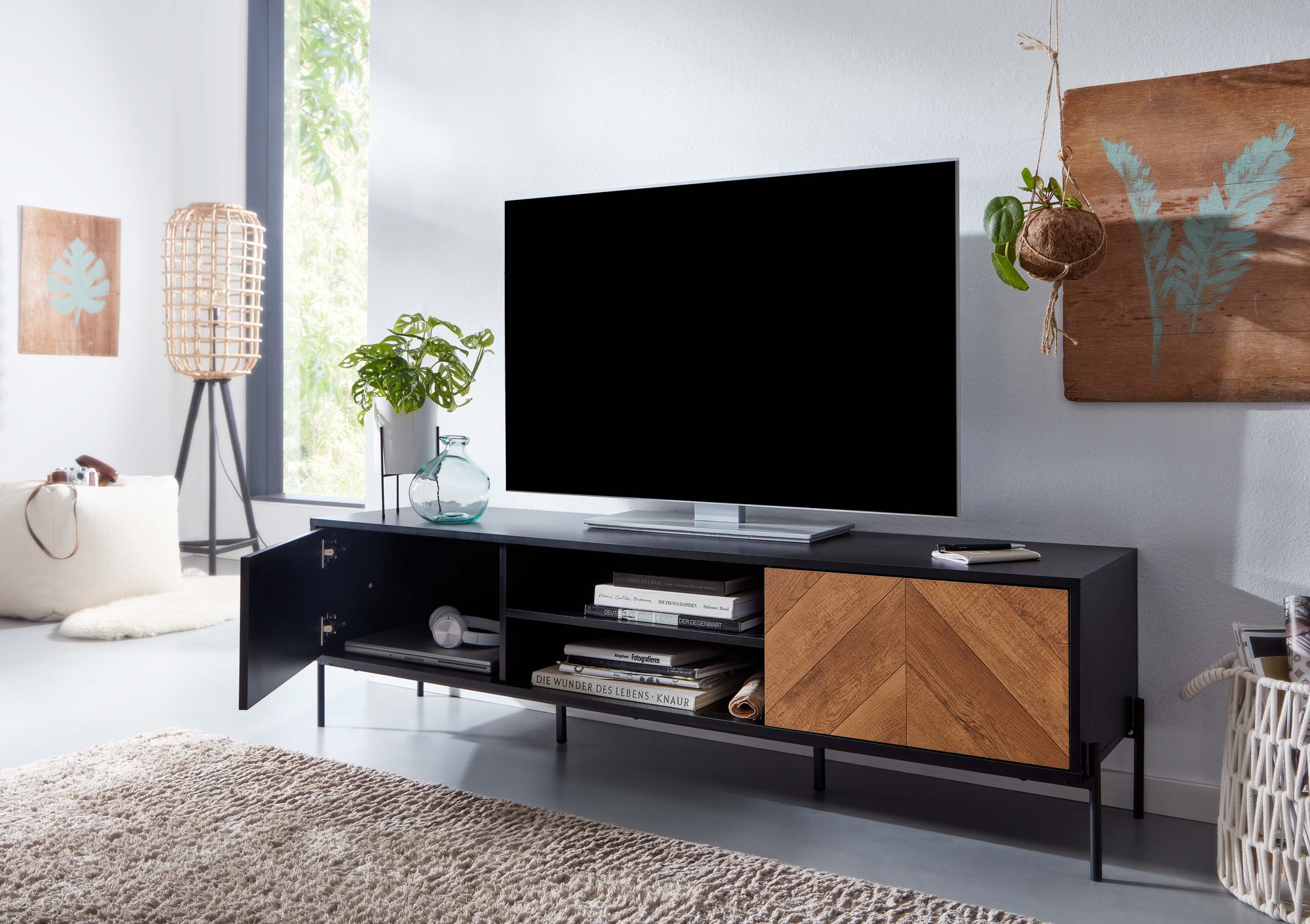 TV-Board Anholt Schwarz 163 × 40 × 45 cm