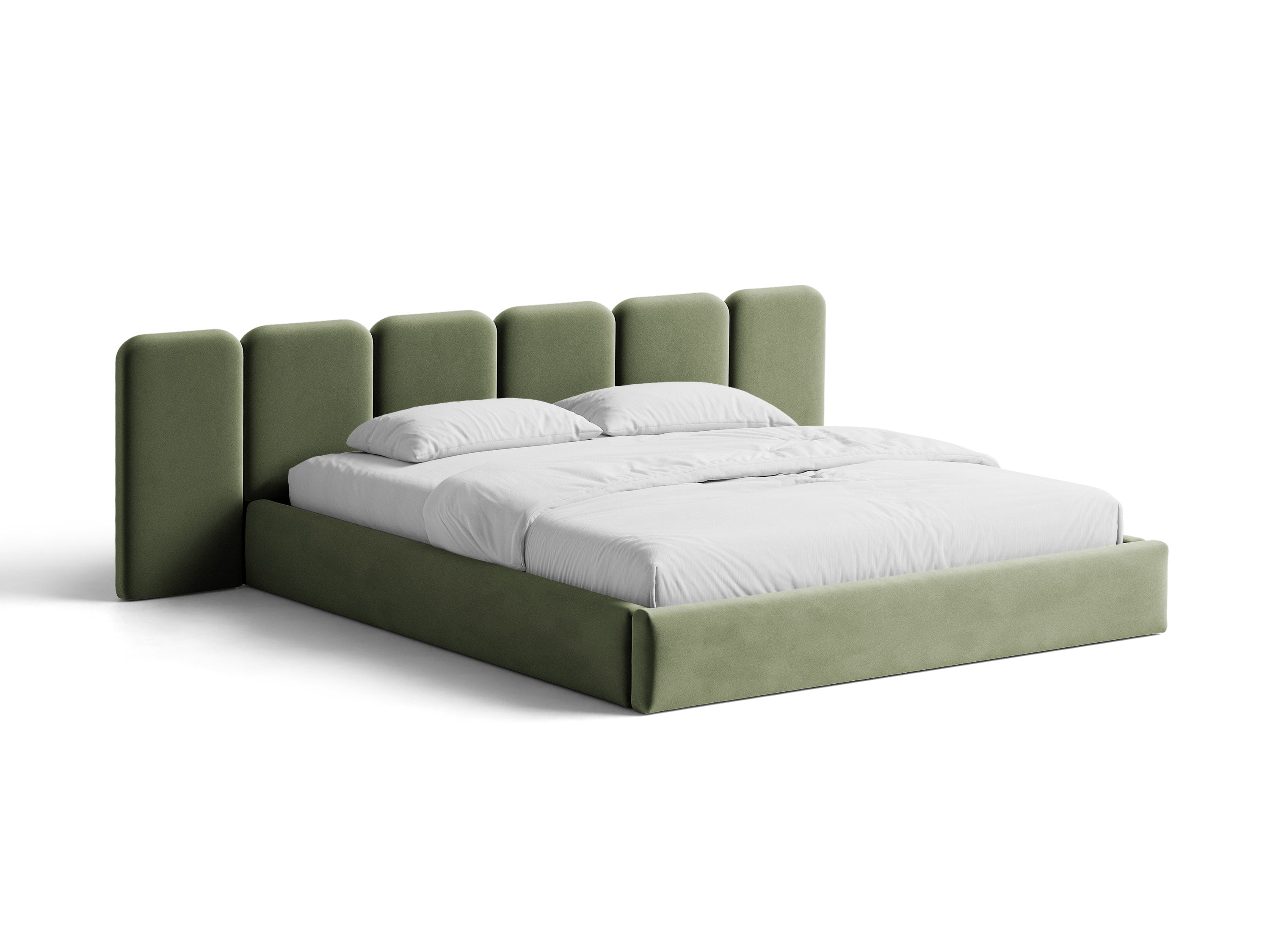 Micadoni Stauraumbett mit breitem Kopfteil Saga Samt Magic Velvet Grün 140x200