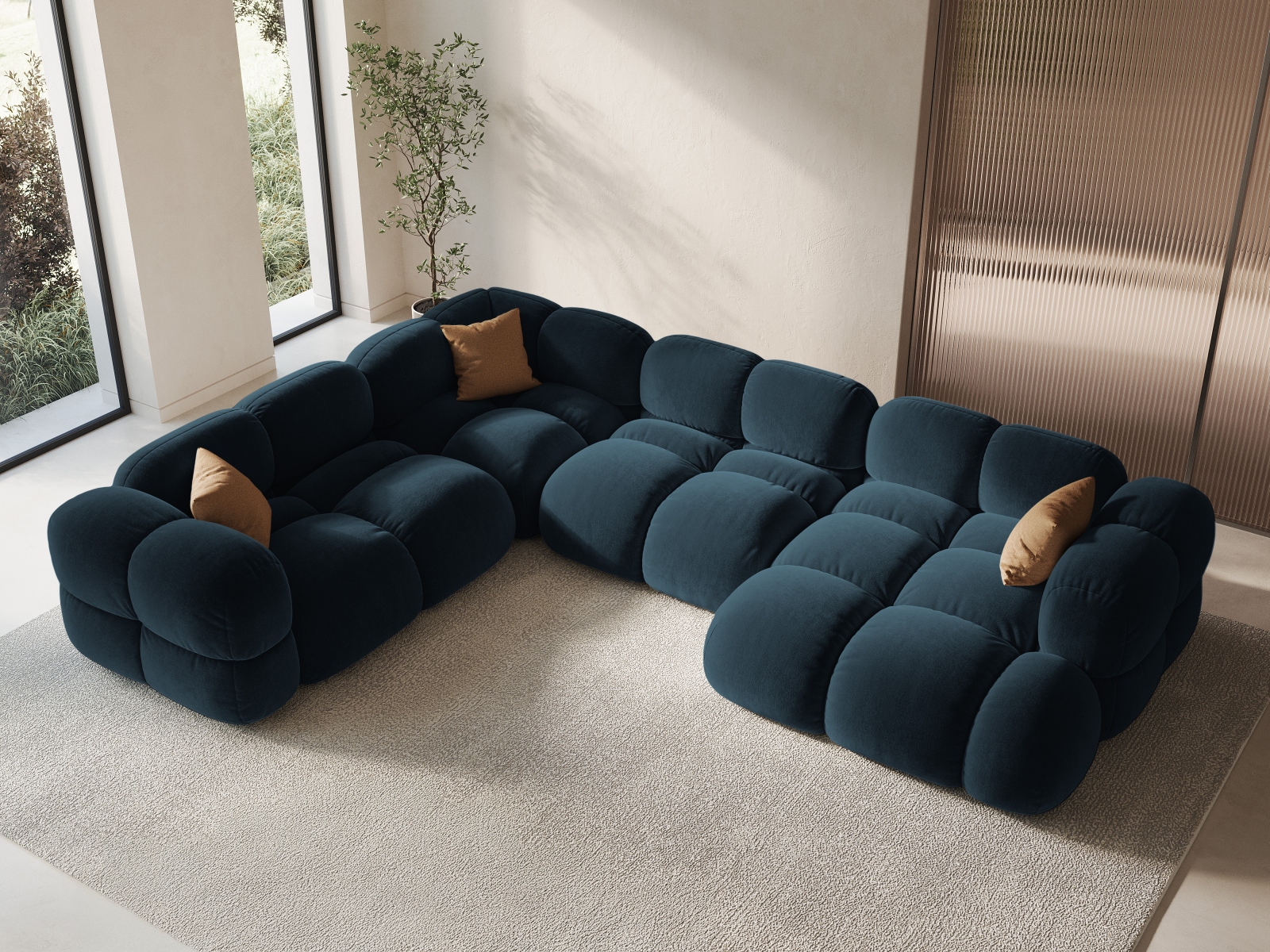 Cosmopolitan Design Panoramasofa Loretto 5-Sitzer Samt Vogue Tiefes Petrol Links