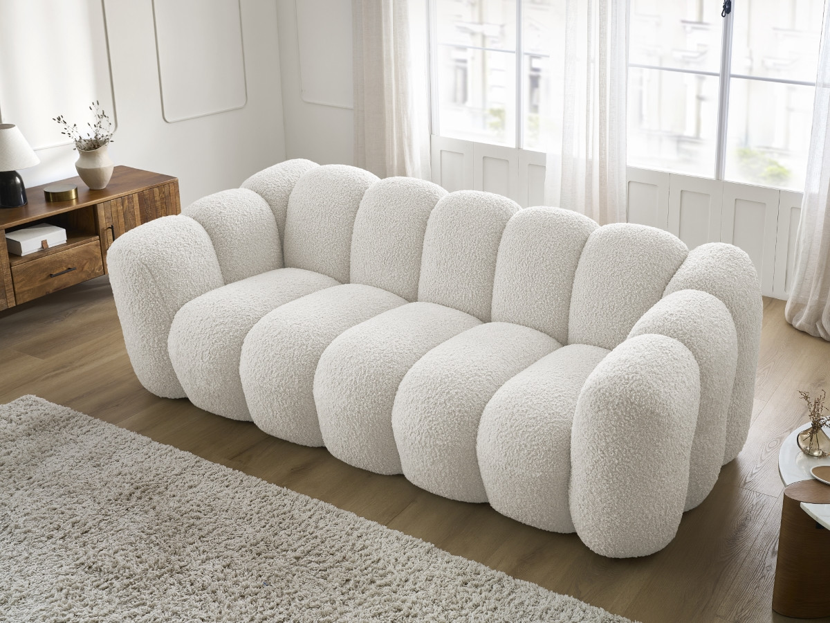 Bobochic Hippolyte Sofa 3-Sitzer Bouclé-Stoff Weiß