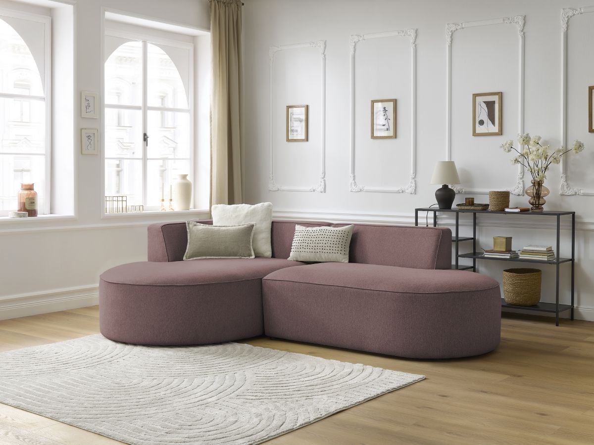 Bobochic Rousseau Ecksofa Melange-Stoff Rosa Ecke links