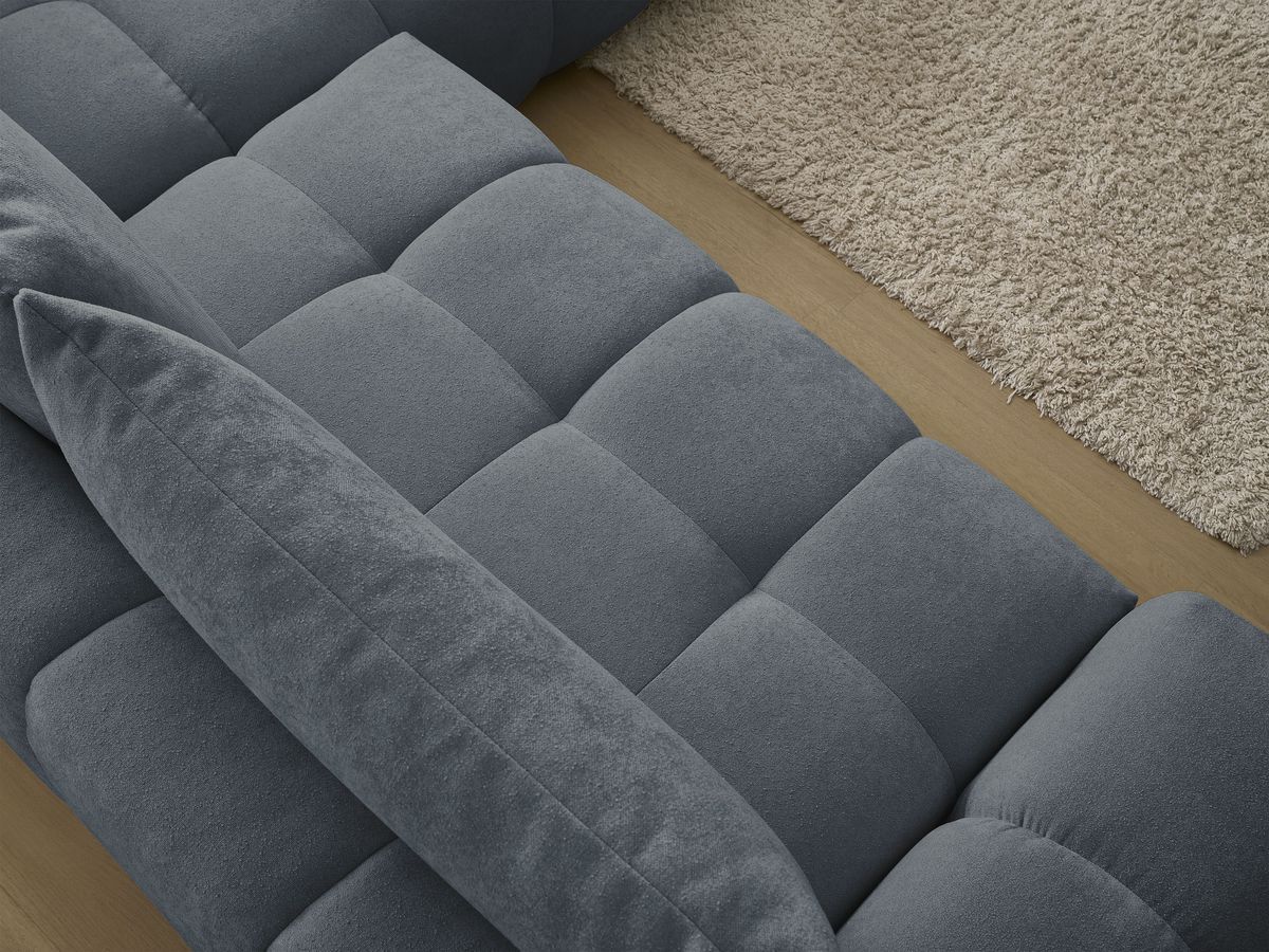 Bobochic Everest Ecksofa mit Schlaffunktion und Bettkasten 320 × 212 cm, 5 Kissen Strukturstoff Dunkelblau Ecke rechts