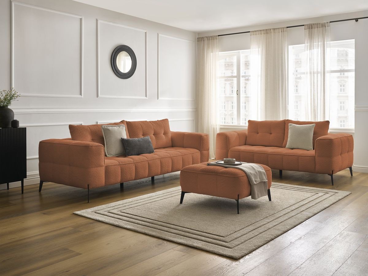 Bobochic Anis Sofa 5-Sitzer mit Pouf Bouclé-Stoff Orange