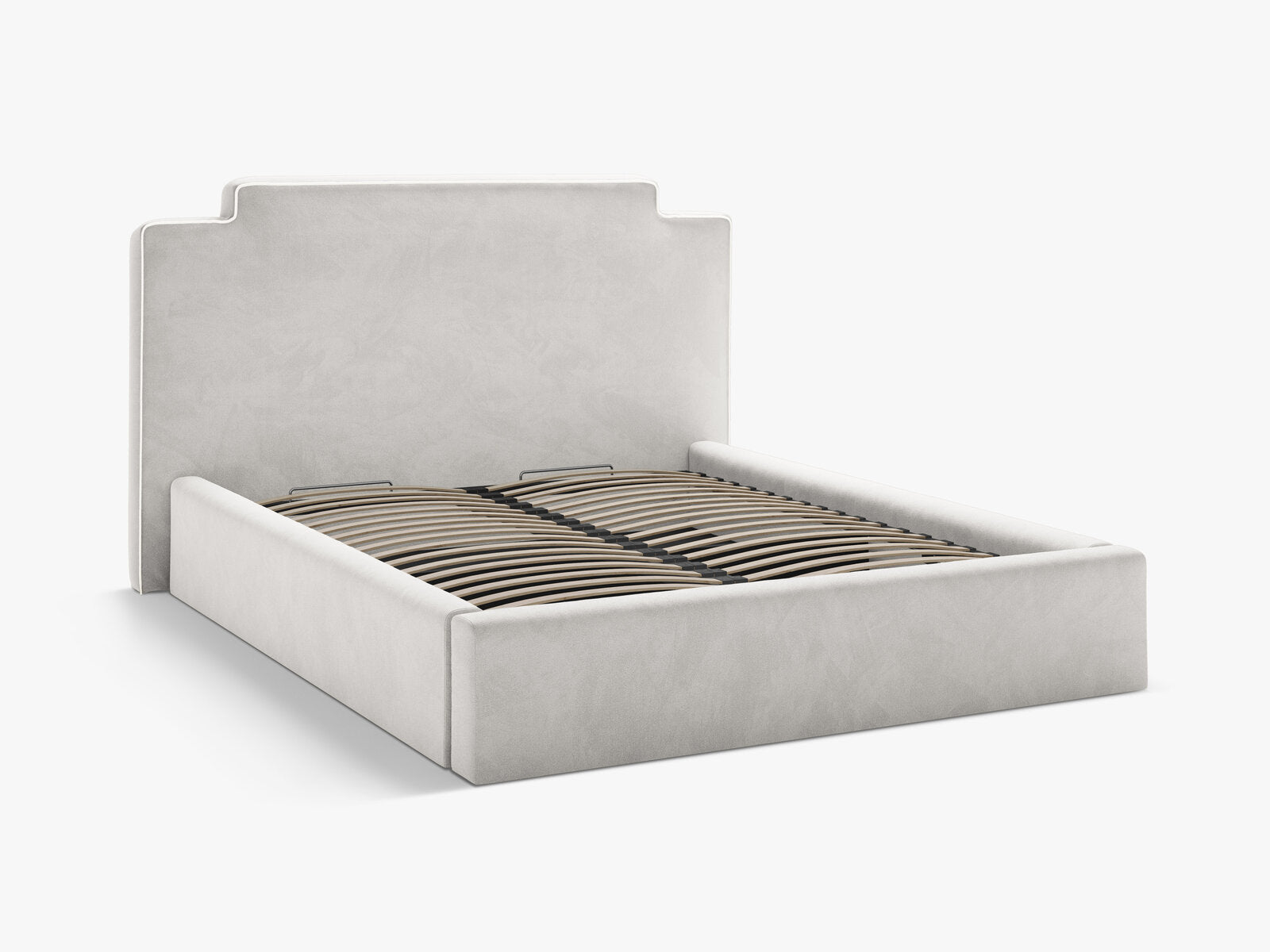 Micadoni Princess Samtbett mit Bettkasten und Kopfteil Samt Magic Velvet Elfenbein / Hellgrau 140x200