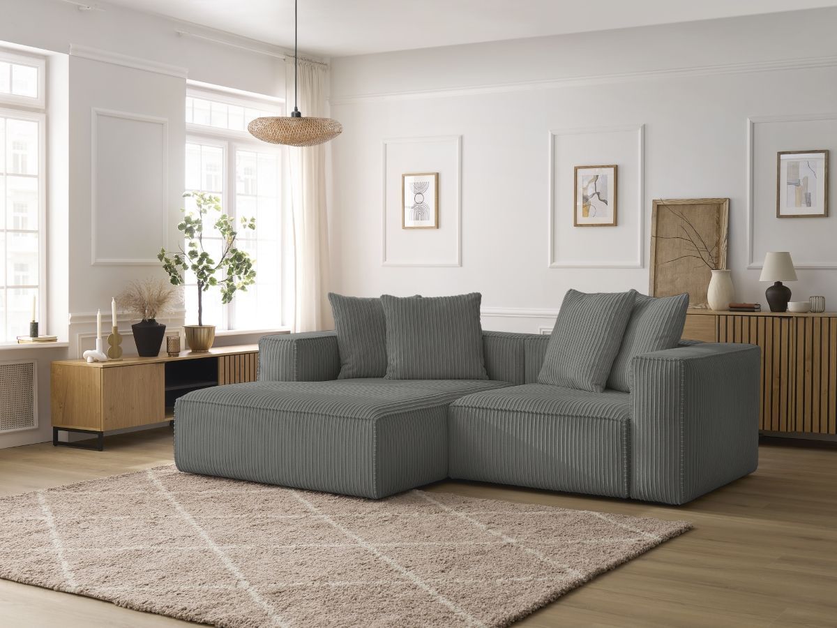 Bobochic Nina Ecksofa Cordsamt Dunkelgrau Ecke links