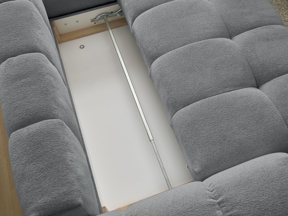 Bobochic Everest Ecksofa mit Schlaffunktion und Bettkasten und Pouf 320 × 212 cm, 10 Kissen Melange-Stoff Dunkelgrau Ecke rechts