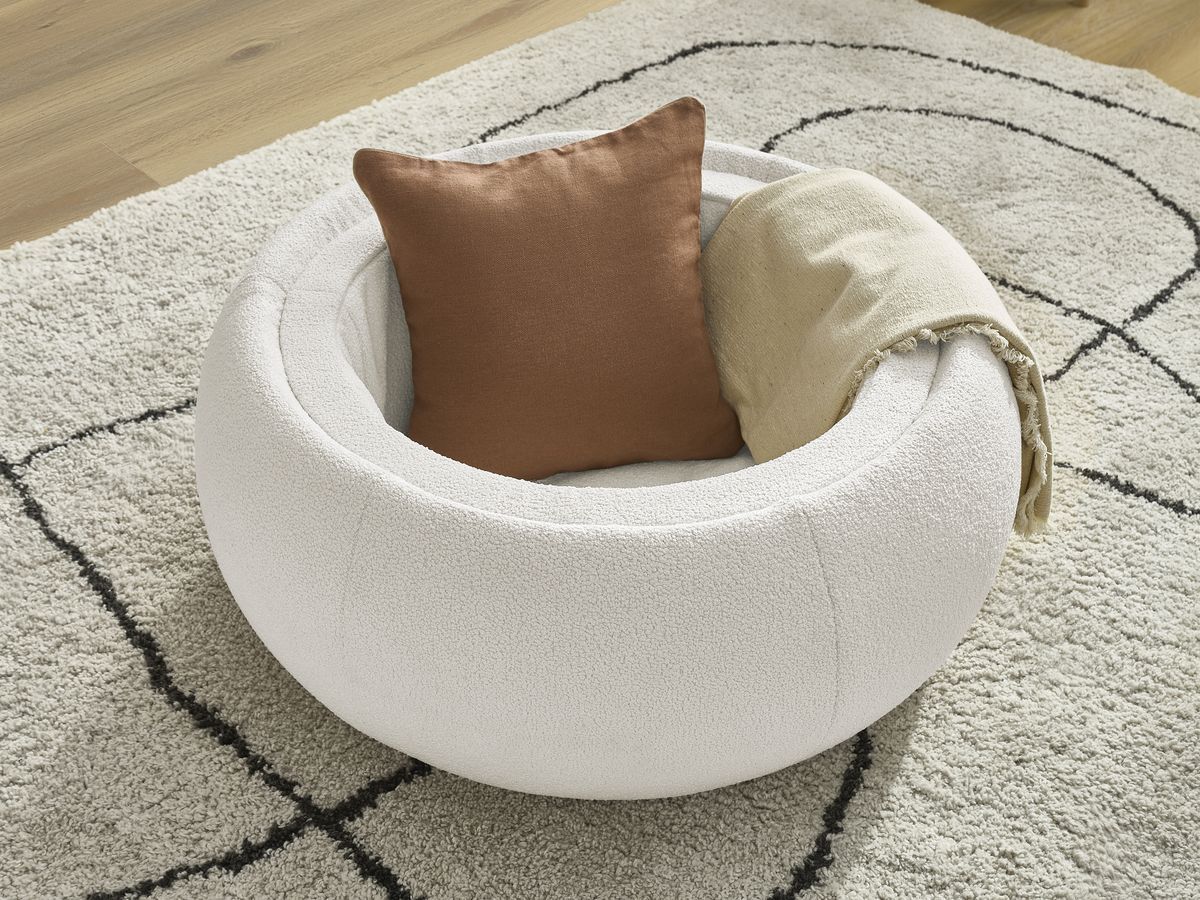 Bobochic Hayden Pouf mit Tablett, rund Bouclé-Stoff Weiß, 87 cm