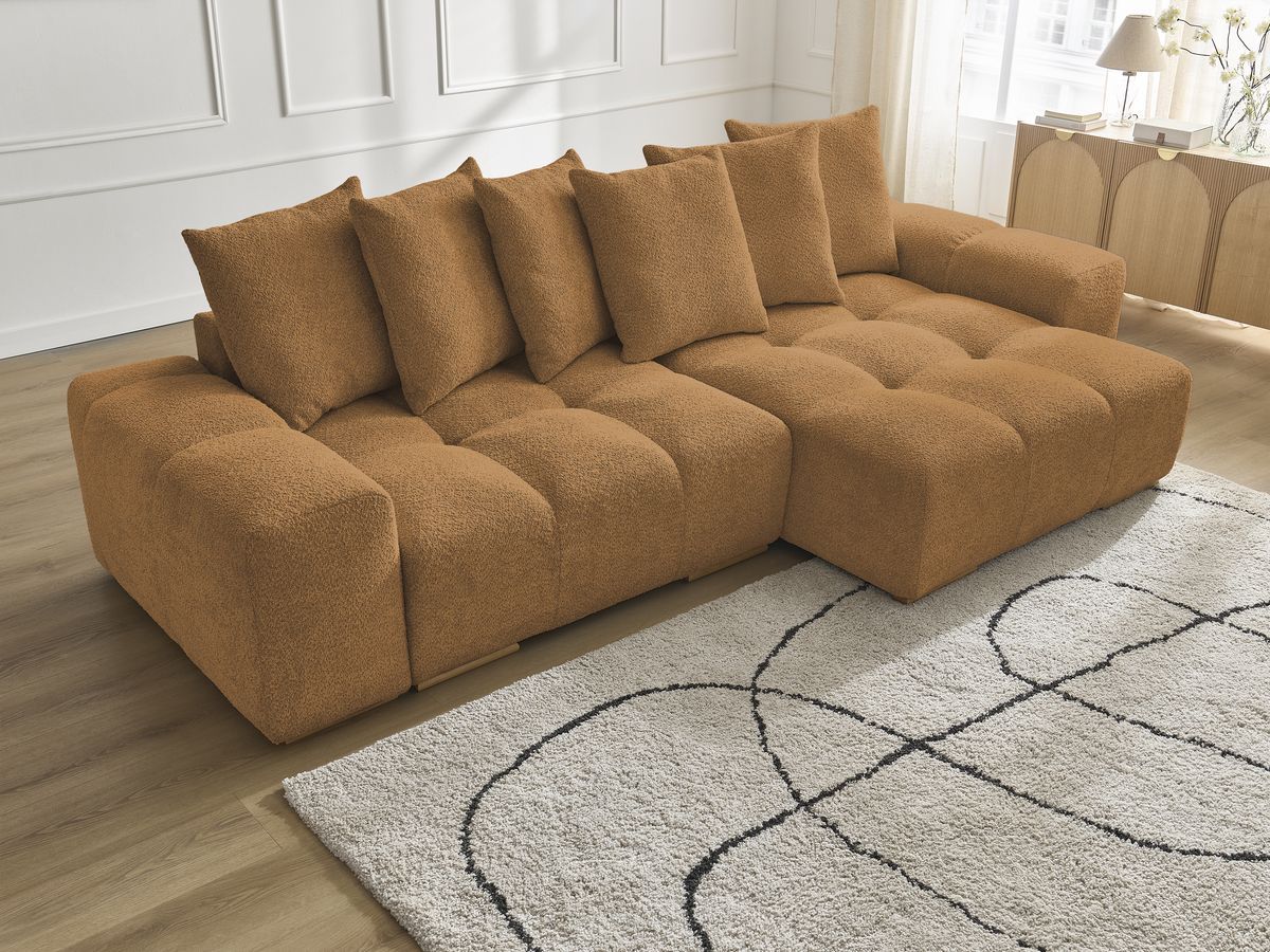 Bobochic Anakin Ecksofa, 6 Kissen Bouclé-Stoff Gelb