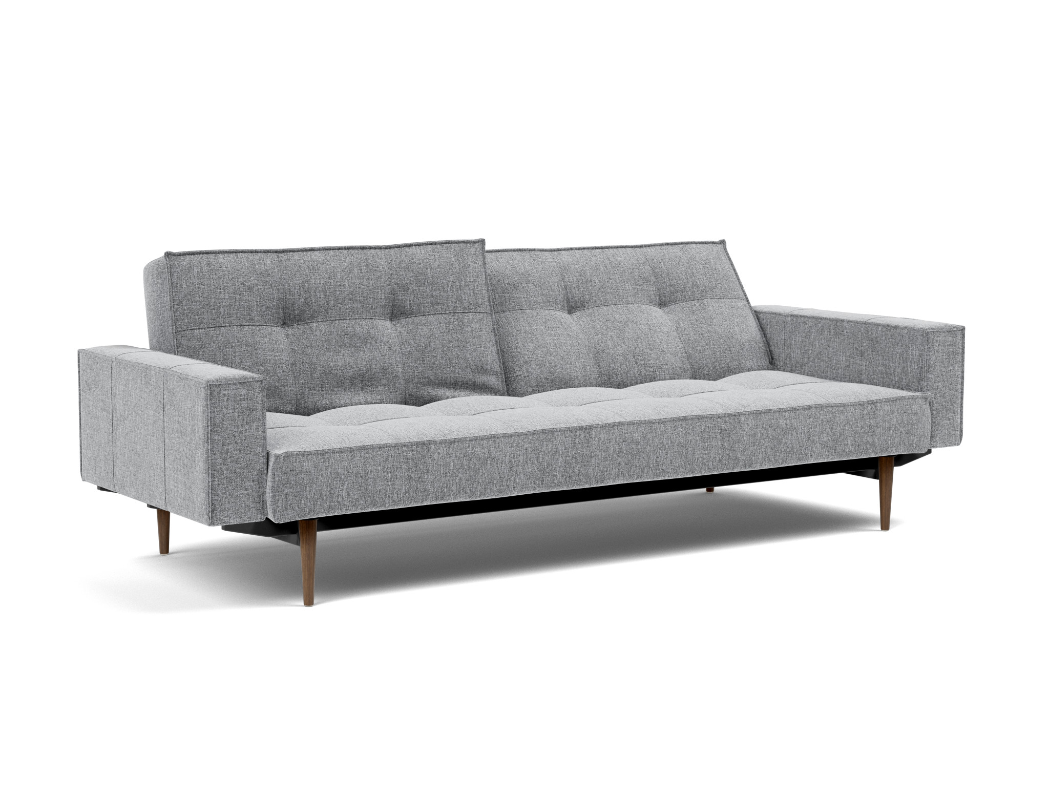 Schlafsofa Splitback mit Armlehnen Strukturierter Stoff Twist 565-Granite Beine Styletto Eiche dunkel