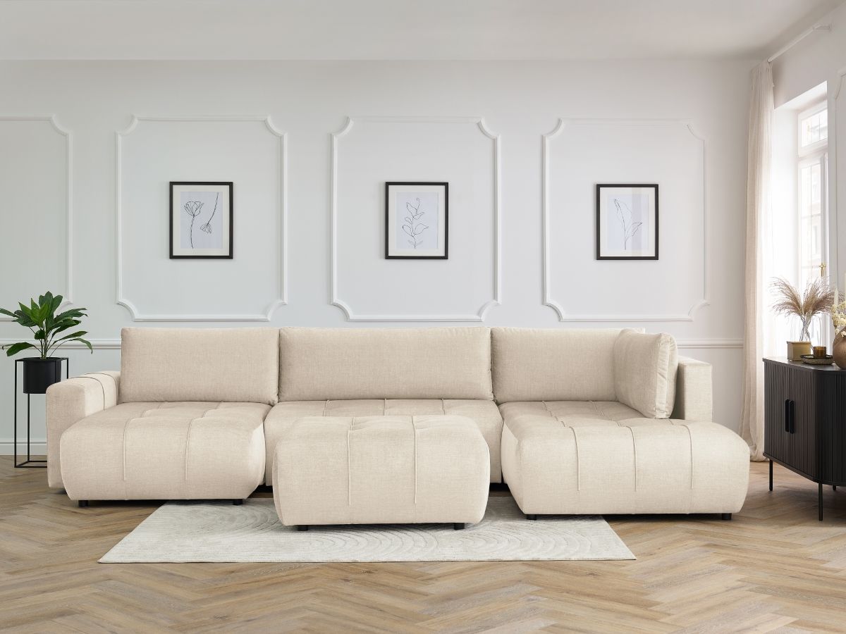 Bobochic Arsene Wohnlandschaft mit Pouf Samt Beige Ecke links