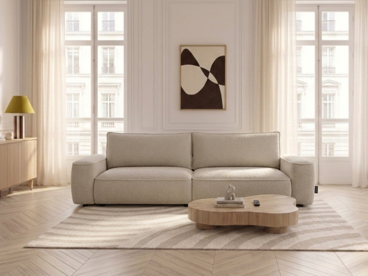 Bobochic Honore Schlafsofa 3-Sitzer mit Bettkasten Chenille Beige