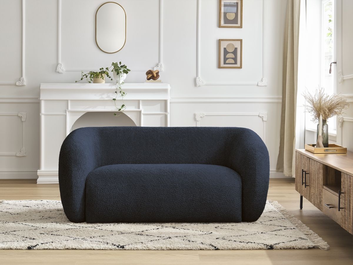 Bobochic Celine Sofa 2-Sitzer Bouclé-Stoff Dunkelblau