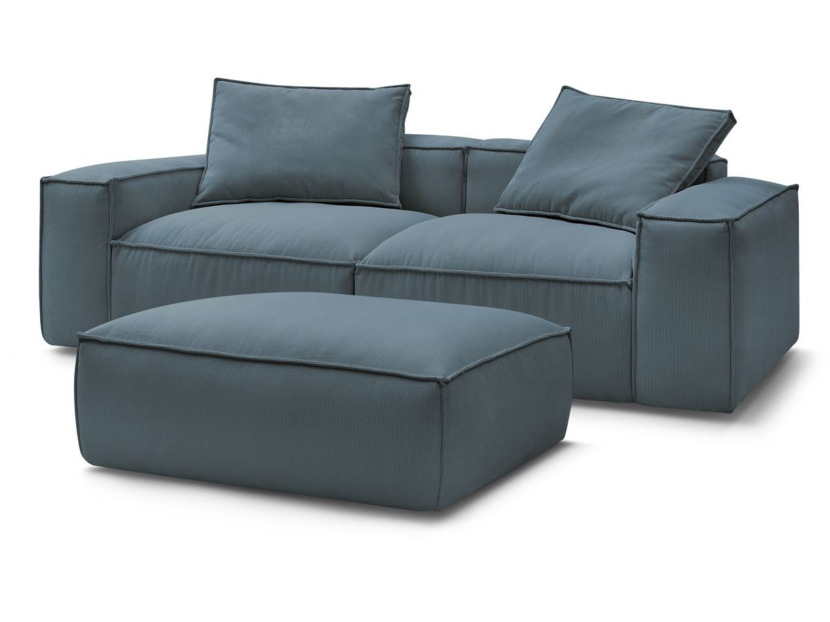 Bobochic Boheme Sofa 4-Sitzer mit Pouf Cordsamt Dunkelblau